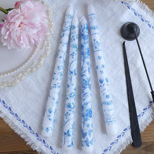 25cm Blue & White Porcelain Taper Candles โ Set of 2
