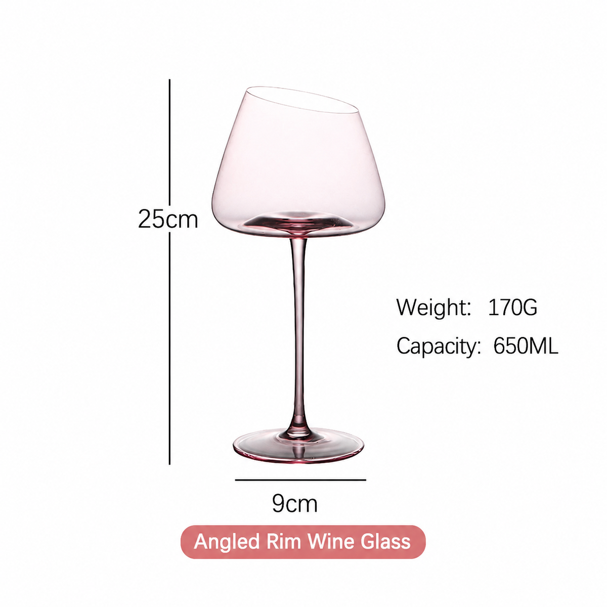 Pink Crystal Wine Glass – Luxury Angled Rim Stemmed Goblet