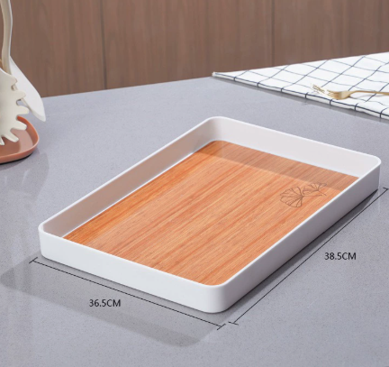Rectangular Wood Grain Serving Tray Lightweight Decorative Tea Coffee Tray