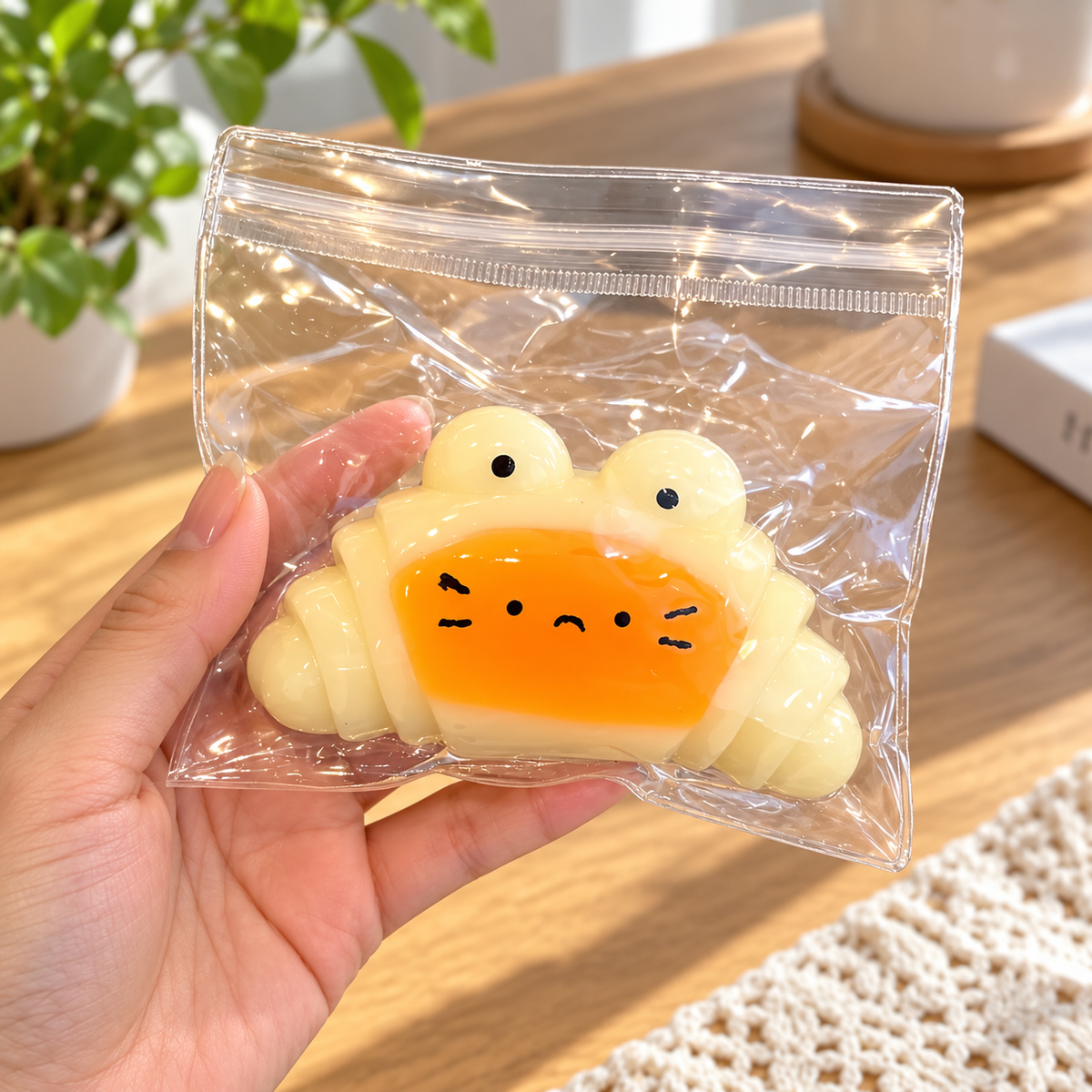 Cute Crab TPR Squishy Fidget Toy in Cream Yellow and Orange