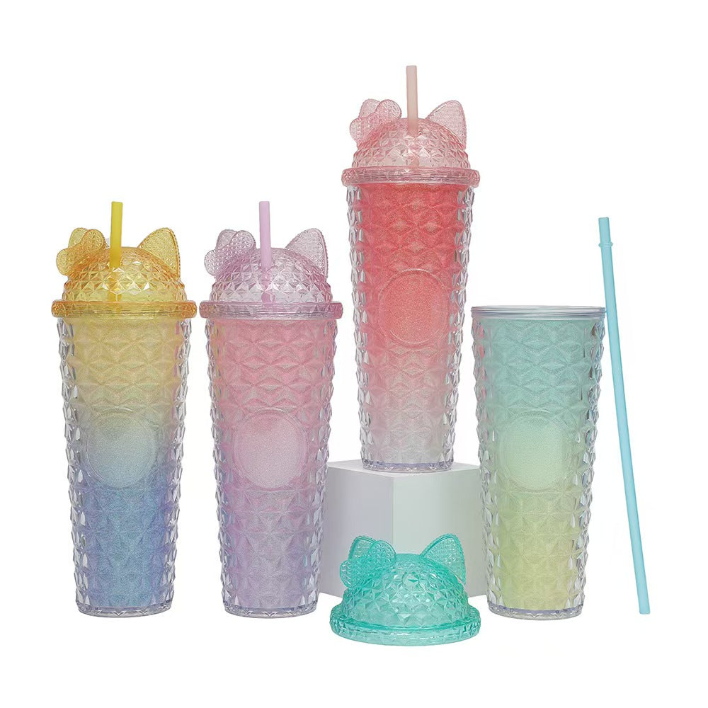 24oz Double Wall Plastic Tumbler with Straw