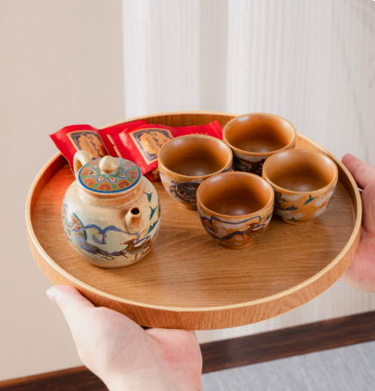 Round Wooden Serving Tray, Creative Wood Display Tray