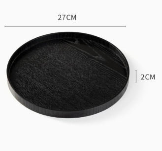 Black Round Wooden Serving Tray, Decorative Wood Tray with Raised Edge