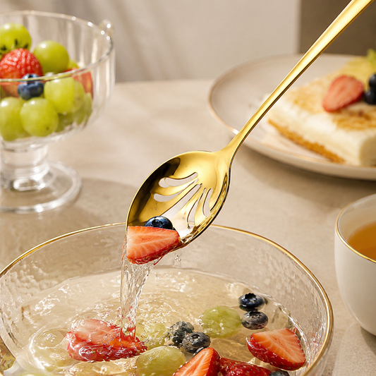 Stainless Steel Slotted Serving Spoon โ Elegant Salad Server & Kitchen Serving Utensil