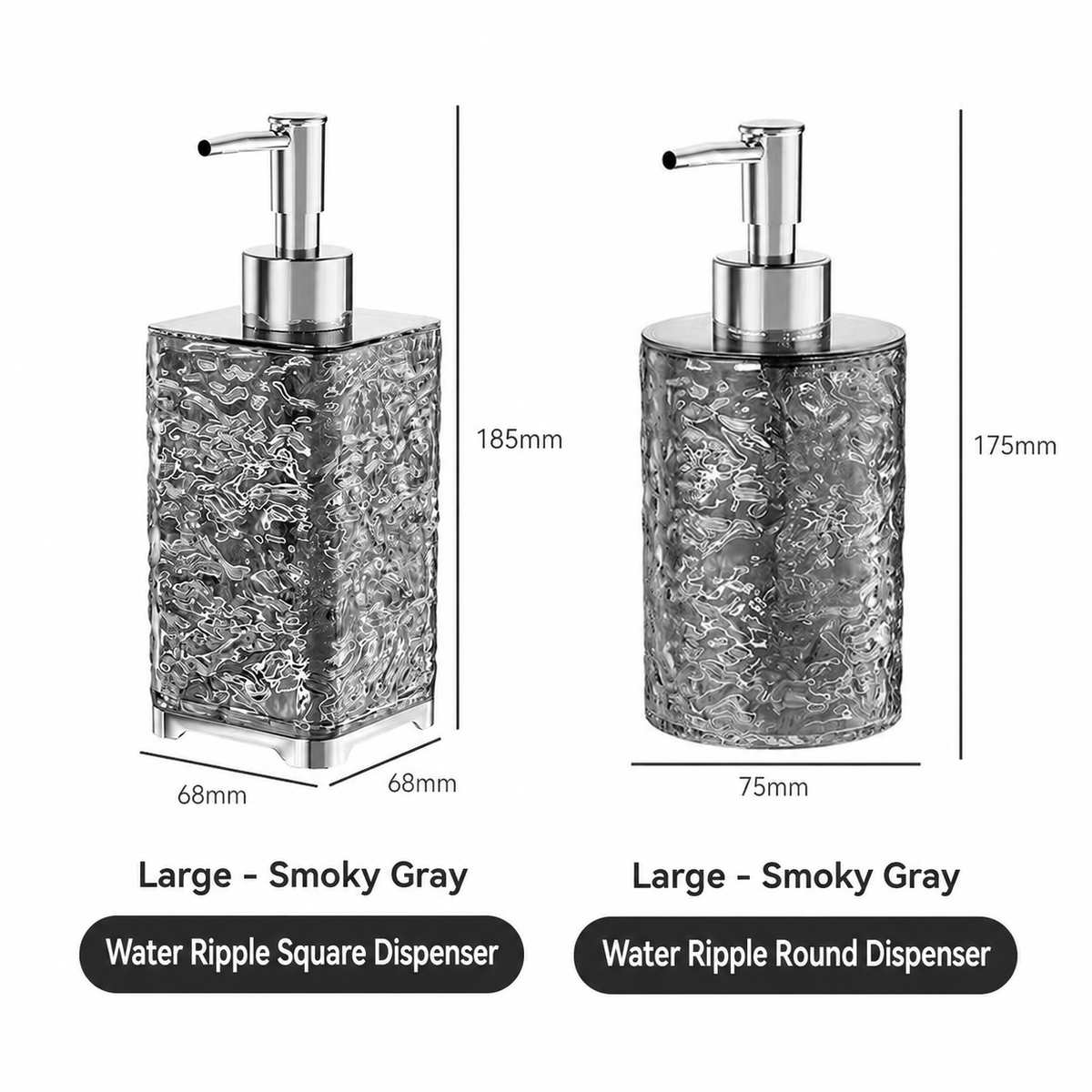 moky Grey Wave Texture Refillable Pump Bottle, Modern Bathroom Lotion & Shampoo Dispenser, Minimalist Travel Container