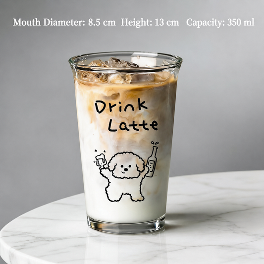 Cute Cartoon Dog Glass Cup โ 350ml Coffee & Latte Drinking Cup