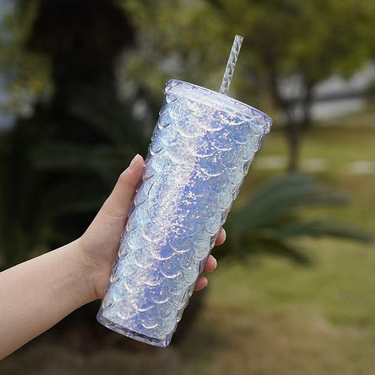 710ml Fish Scale Texture Water Cup โ Modern Large Capacity AS Plastic Summer Tumbler Stylish Drinkware
