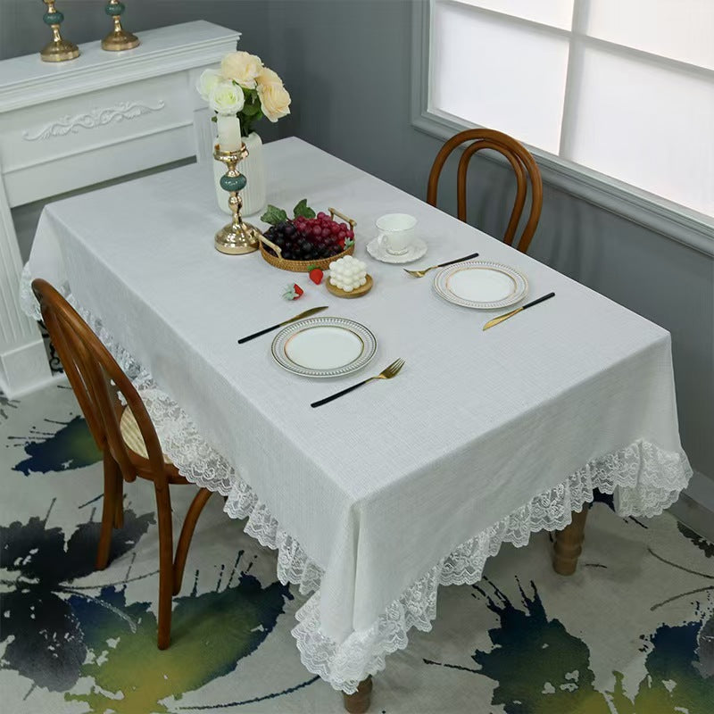 Rectangular Lace Trim Tablecloth Rustic Gauze Table Cover