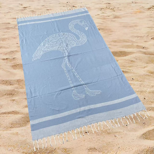 Tropical Flamingo Beach Towel Oversized Rectangular Quick-Dry Absorbent Shawl with Tassel Trim for Summer Travel & Beach Use