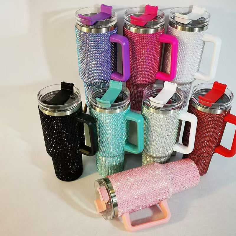 40oz Rhinestone Handle Insulated Tumbler
