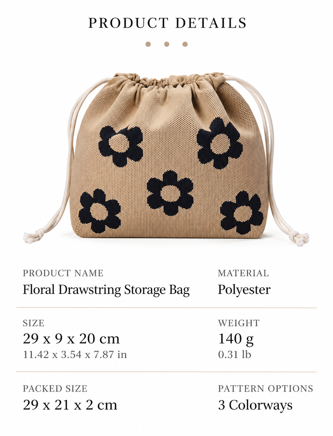Floral Drawstring Makeup Bag and Travel Storage Pouch