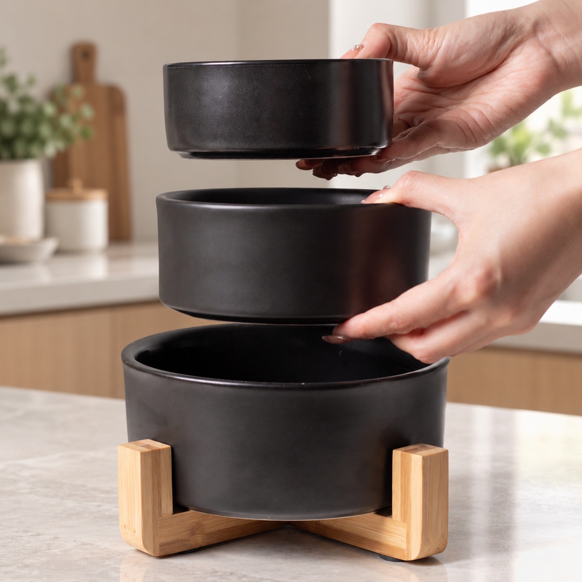 Black Ceramic Cat Bowl Raised Pet Feeding Dish