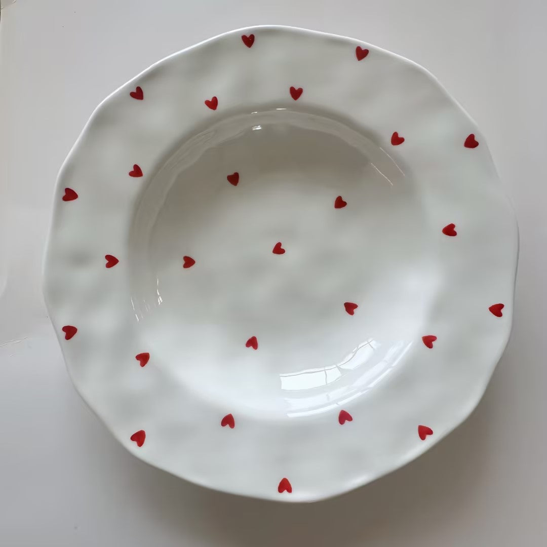 4-Piece Heart Pattern Ceramic Dinner Plate Set – Home Dining, Kitchen Decor & Gift