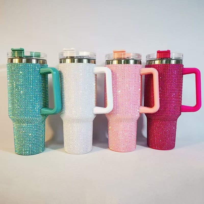40oz Rhinestone Handle Insulated Tumbler
