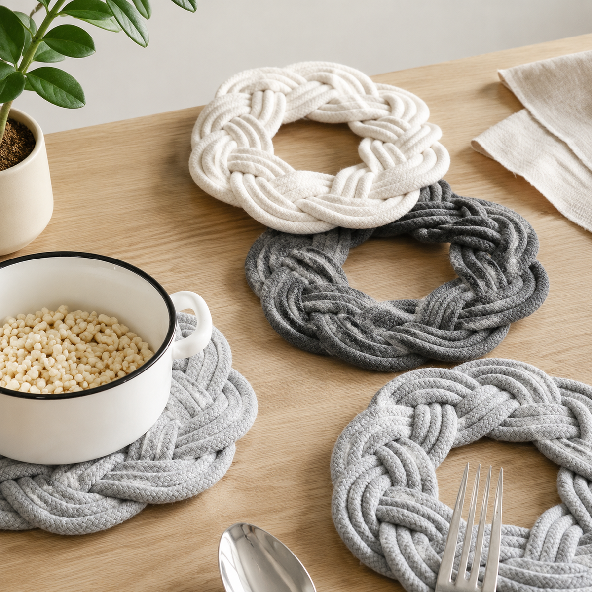 Woven Cotton Rope Placemat, Wreath Style Heat-Resistant Table Mat