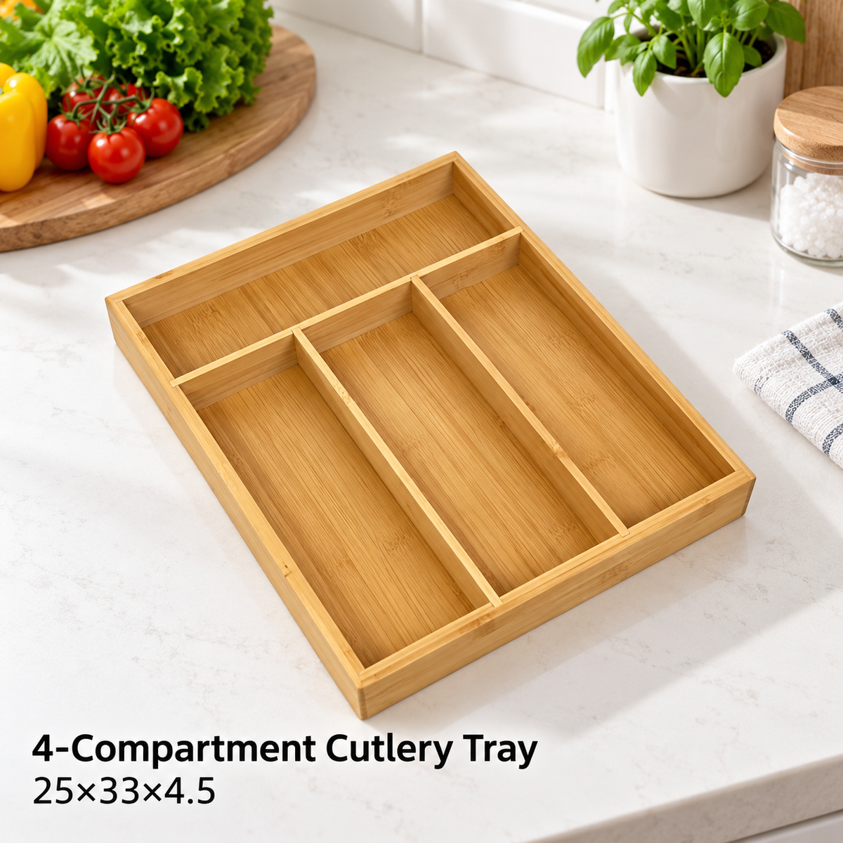 Bamboo Kitchen Drawer Organizer Compartment Cutlery Storage Tray Utensil Holder