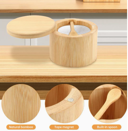 Natural Wooden Spice Storage Container for Salt