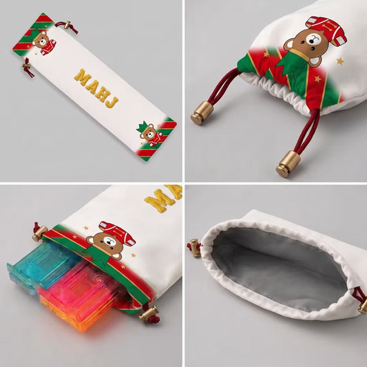 Christmas Tree Pattern Mahjong Storage Bag – Drawstring Velvet Pouch for Mahjong Racks, Game Accessories & Holiday Gift