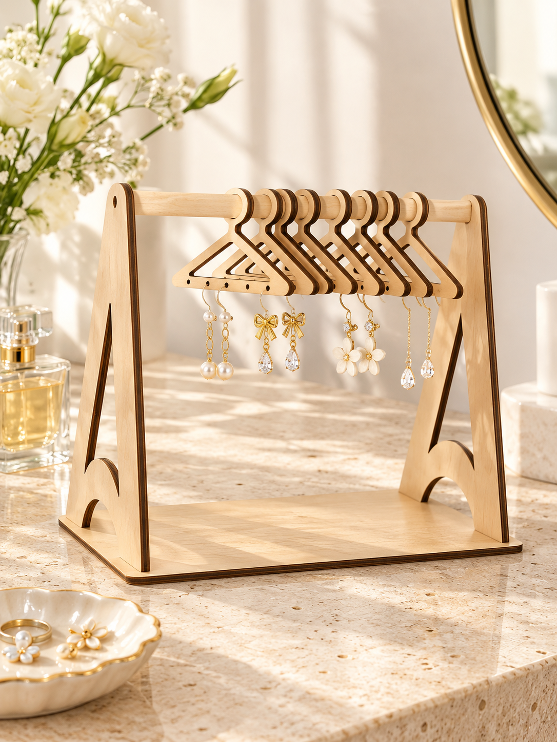Wooden Jewelry Display Stand with Mini Hangers for Earrings