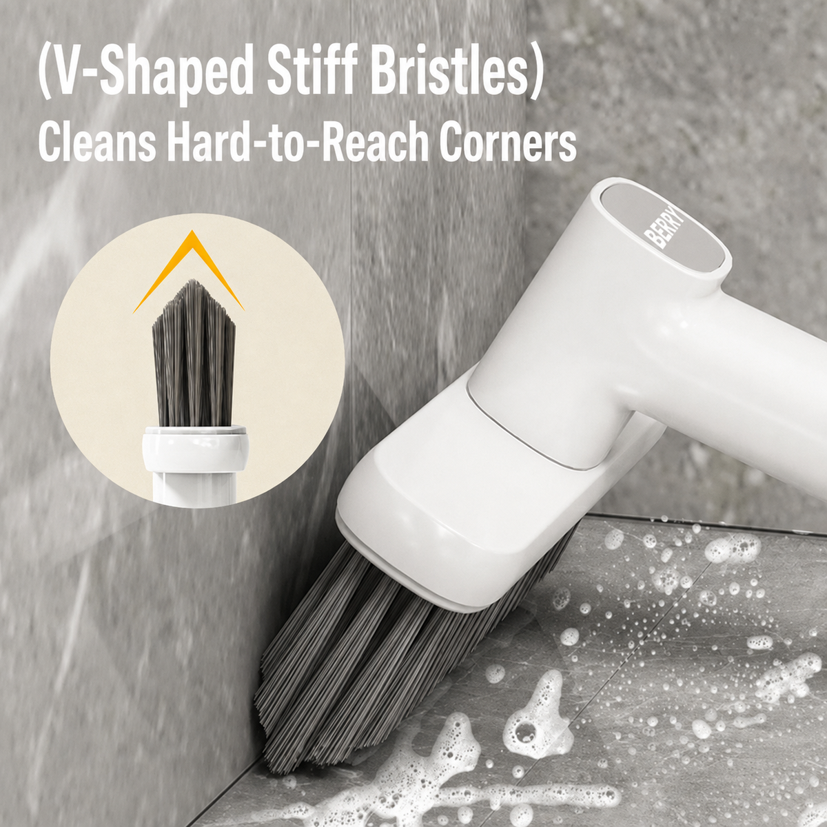 Long Handle Cleaning Brush – V Shape Hard Bristle Scrub Brush for Bathroom Tiles, Kitchen & Home Cleaning