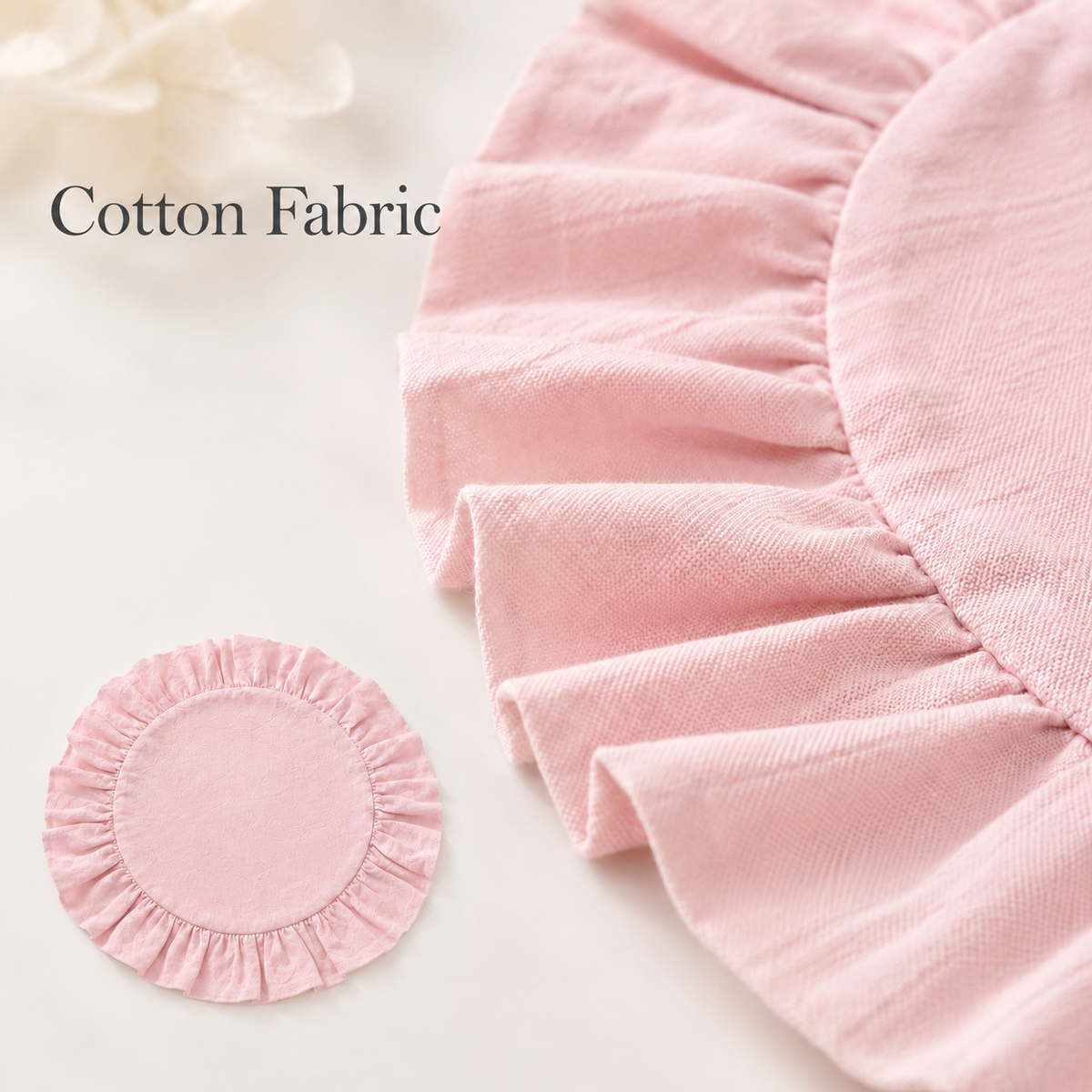 Round Cotton Ruffle Placemat Solid Color Washable Dining Table Mat