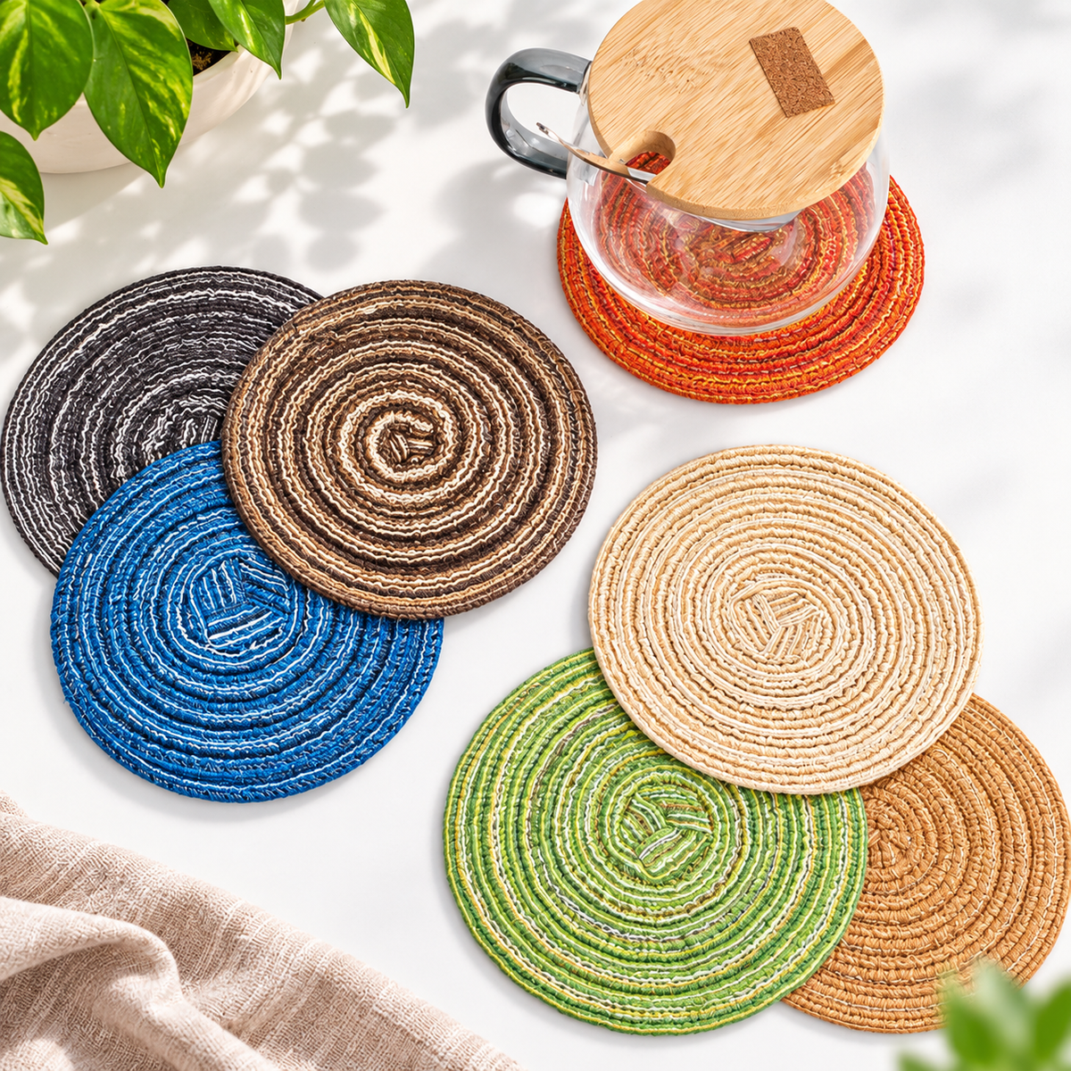 Round PVC Woven Placemat Heat Resistant Table Mat Coaster for Kitchen Dining