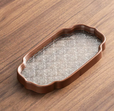 Walnut Brown Chinese Style Glass Tea Tray