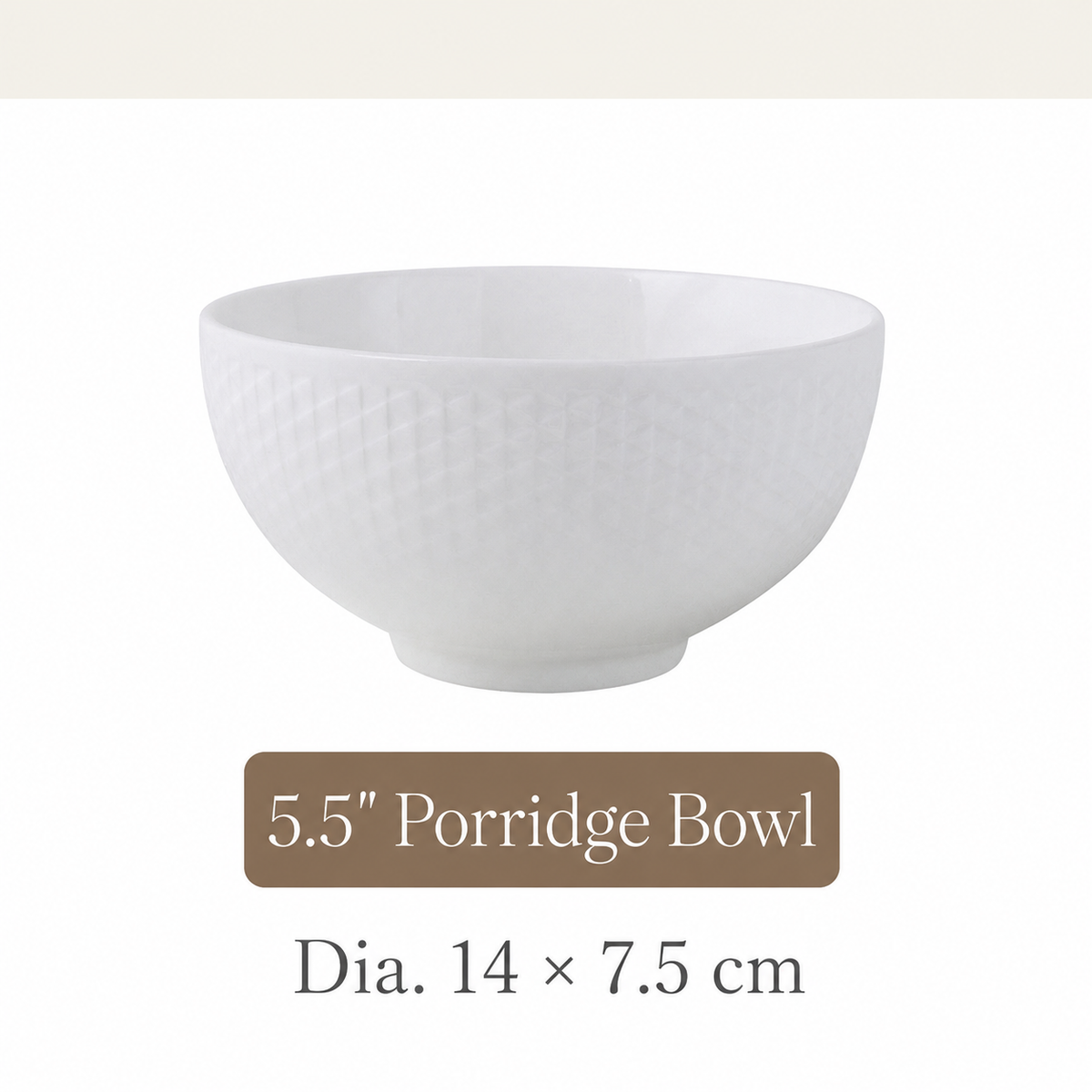 White Ceramic Bowl – Grid Pattern Rice, Soup & Salad Bowl for Home & Hospitality