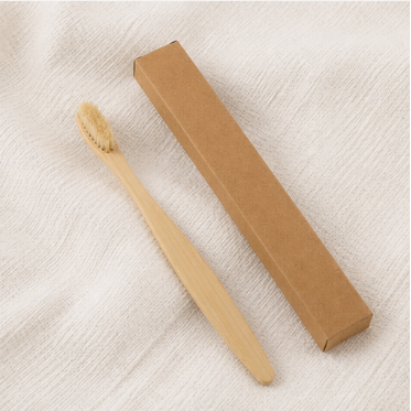 Natural Bamboo Toothbrush with Pig Bristle / Horsehair – Adult Flat-Head Wooden Handle Toothbrush for Sensitive Gums & Deep Cleaning