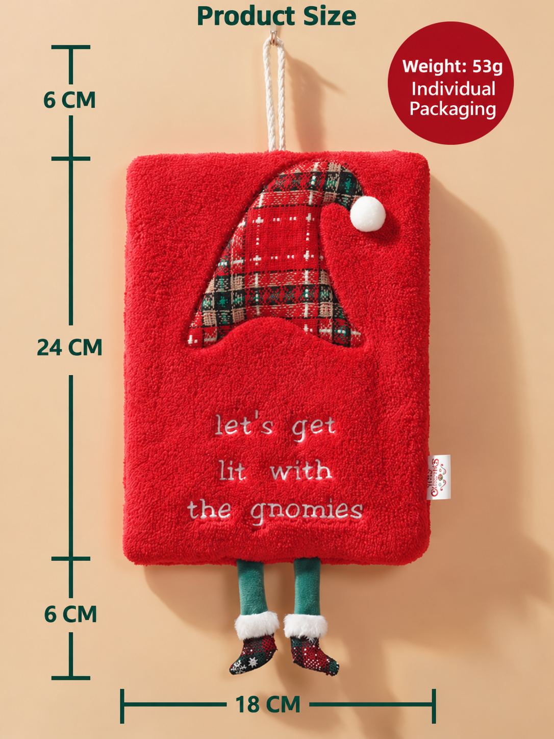 Christmas Hanging Hand Towel Plush Coral Fleece Santa Reindeer Kitchen Towel