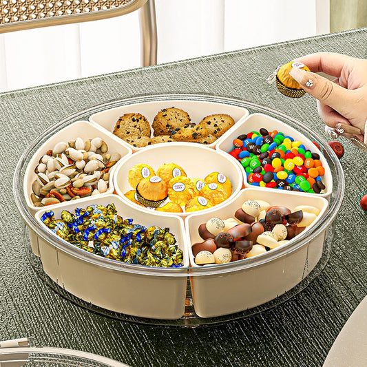 Six-Compartment Rotating Fruit Tray with Handle – Sealed Moisture-Resistant Snack Organizer