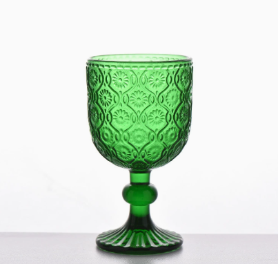 Dark Green Vintage Ribbed Glass Drinking Cup