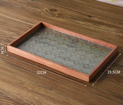 Vintage Begonia Glass Tray with Walnut Wood Base