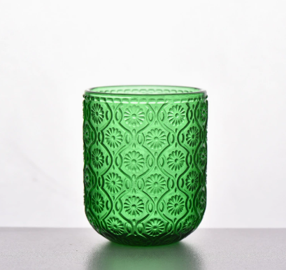 Dark Green Vintage Ribbed Glass Drinking Cup