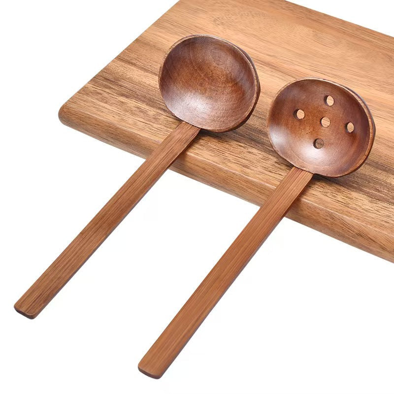 Long Handle Wooden Soup Ladle Octagonal Design