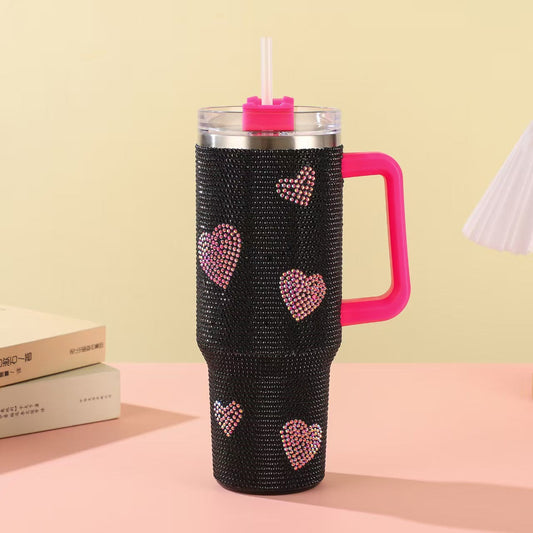 Black Mood Rhinestone 40oz Insulated Stainless Steel Tumbler with Straw โ Statement Travel Cup with Handle