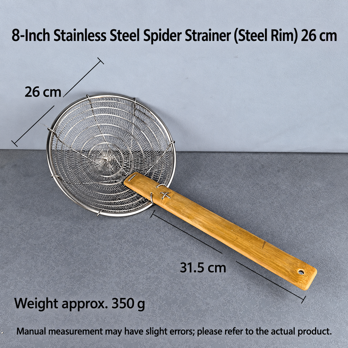 Stainless Steel Spider Strainer with Long Bamboo Handle