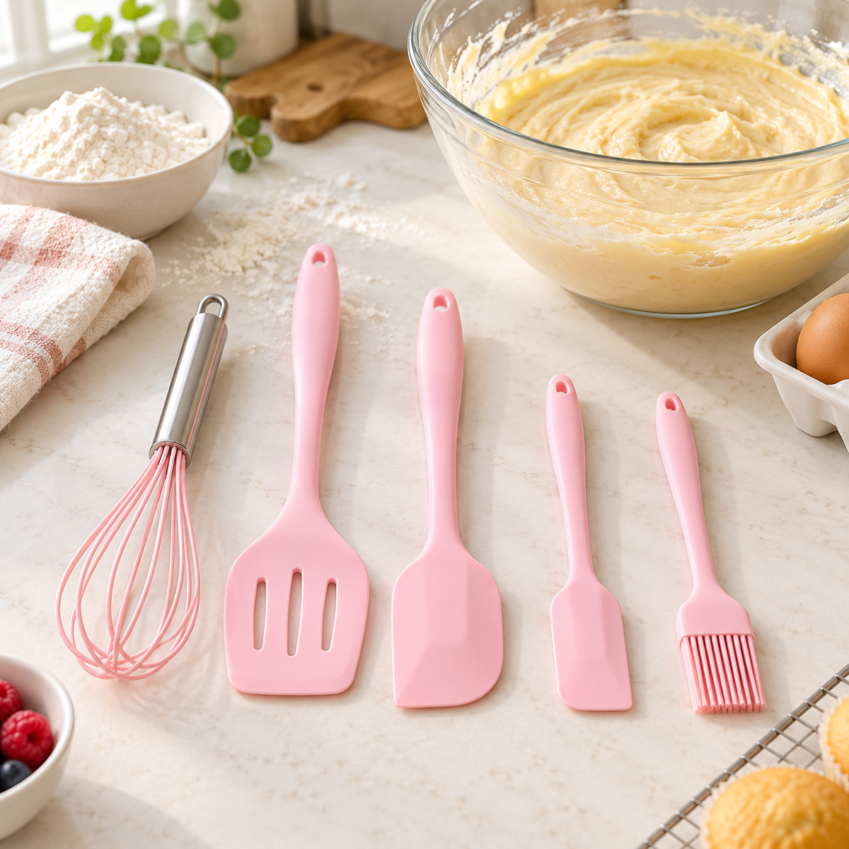 5-Piece Silicone Kitchen Utensil Set with Whisk, Spatulas & Basting Brush