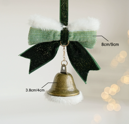 Christmas Velvet Bow Hanging Ornament with Gold Bell