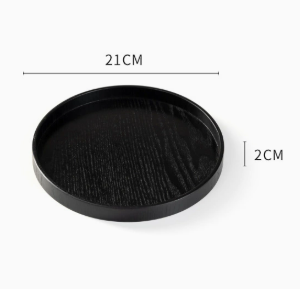 Black Round Wooden Serving Tray, Decorative Wood Tray with Raised Edge