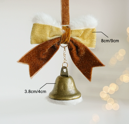 Christmas Velvet Bow Hanging Ornament with Gold Bell
