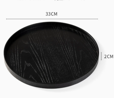 Black Round Wooden Serving Tray, Decorative Wood Tray with Raised Edge