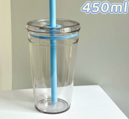 Colorful Glass Tumbler with Lid and Straw 450ml