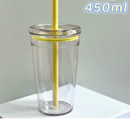 Colorful Glass Tumbler with Lid and Straw 450ml