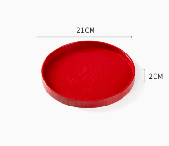 Red Round Wooden Serving Tray