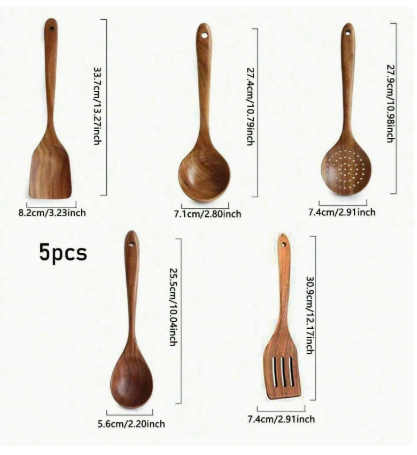 Acacia Wood Cooking Utensil Set, 5-Piece Wooden Spatula Set