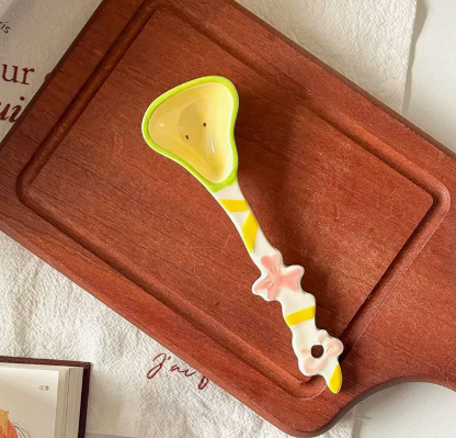 Cute Ceramic Dessert Spoon Colorful Cartoon Fruit and Flower Design Cream Stirring Spoon