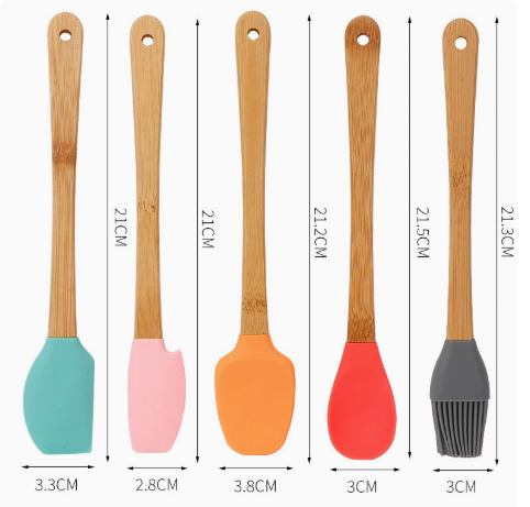 Mini Silicone Baking Utensil Set with Wooden Handles