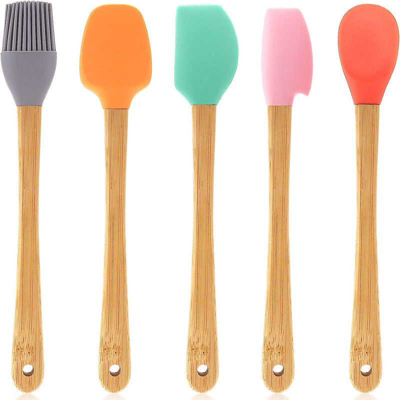 Mini Silicone Baking Utensil Set with Wooden Handles