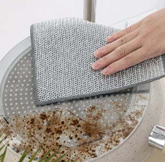Double Layer Silver Wire Kitchen Cleaning Cloth Heavy Duty Non Scratch Dish Scrubbing Towel